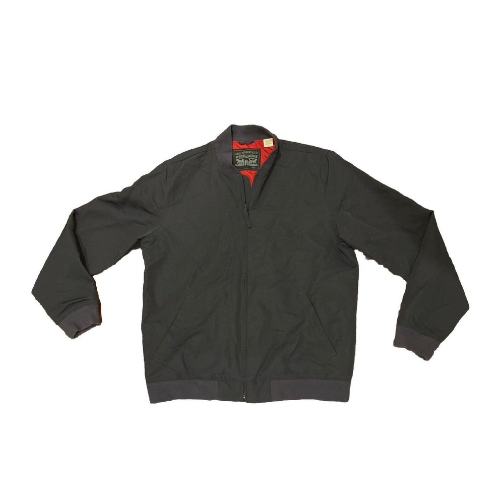 Levi Strauss & Co Mens Bomber Jacket Navy Blue Lining Full Zip Size L Read Vtg